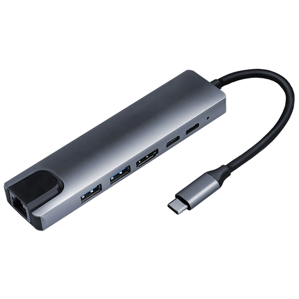 6 In 1 USB-C Hub Type C 3.0 + X2USB 3.0 4K + Hdmi-Compatibel + Type-C 100W + Pd RJ45 Adapter Voor Laptop Intelligente Uitbreiding Dock