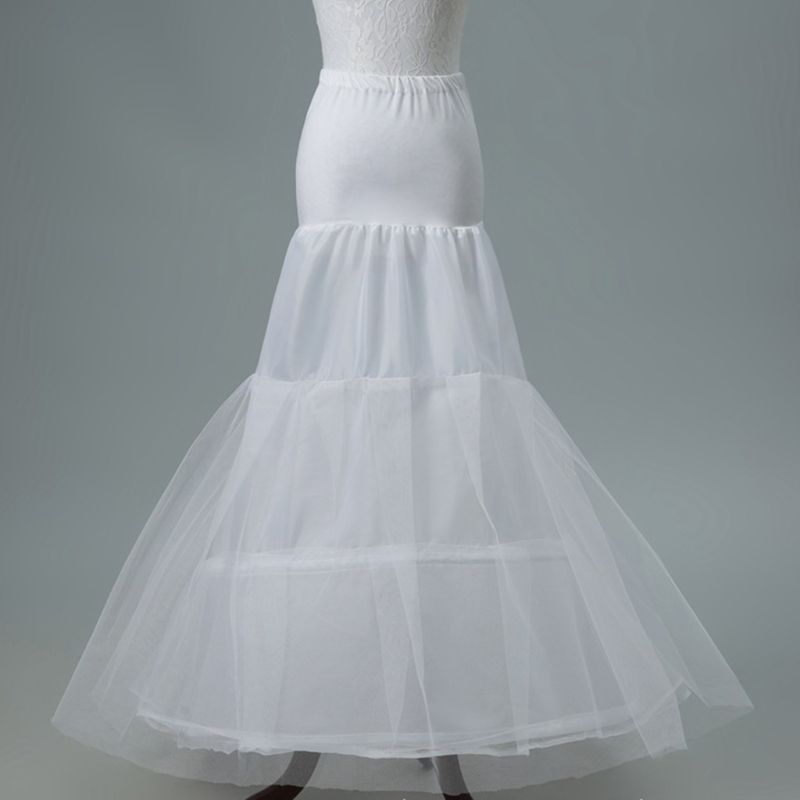 Vrouwen 2 Lagen Fishtail Petticoat Crinoline Met Tule A-lijn Floor Lengte Onderrok Half Slip Voor Bruids Trouwjurk