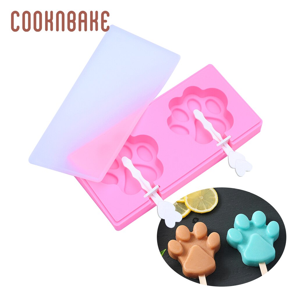 COOKNBAKE Silicone Ice Cream Maker Ice Cube juice bar Summer paw shape cake decoration form children ice lolly tray with stick: CDY-208