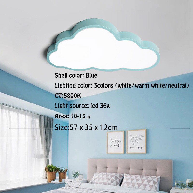Lampe de plafond en fer 36W 48 W, appareil d'éclairage de chambre à coucher en nuage pour enfants 50x28 cm