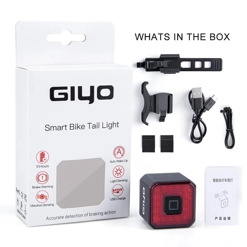 GIYO – feu arrière de vélo intelligent, feu de Stop, LED arrière Rechargeable, USB, sécurité IPX6-Waterproof