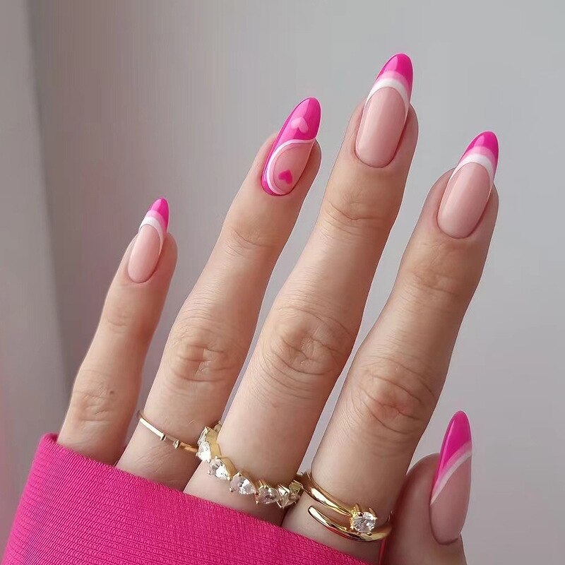 Faux ongles français détachables en forme de cœur, 24 pièces, pointes en acrylique, pour Nail Art: 1508