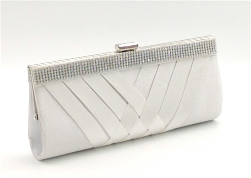 Europeu estilo americano tecer cetim bolsa de embreagem diamante cristal strass noite saco: WHITE