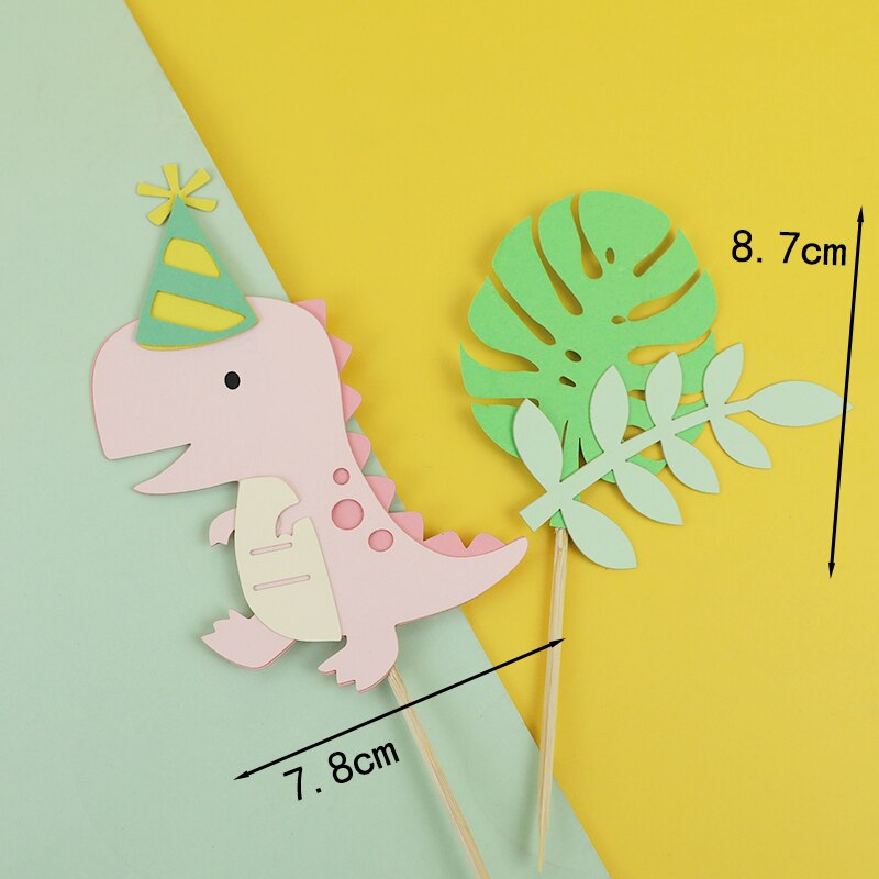 Jungle Animals Cactus Cake Toppers Happy Birthday Decorations For Children's Day Boy Girl Party Baking Sweet LoveGifts Supplies: 2pc dinosaur sets B