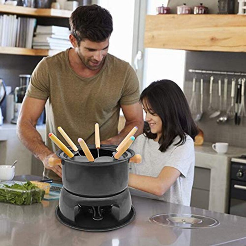 Mini Rvs Fondue Pot Kaas Chocolade Fondue 6 Dompelen Vorken En Verwijderbare Pot Smelt Snoep Saus Dip