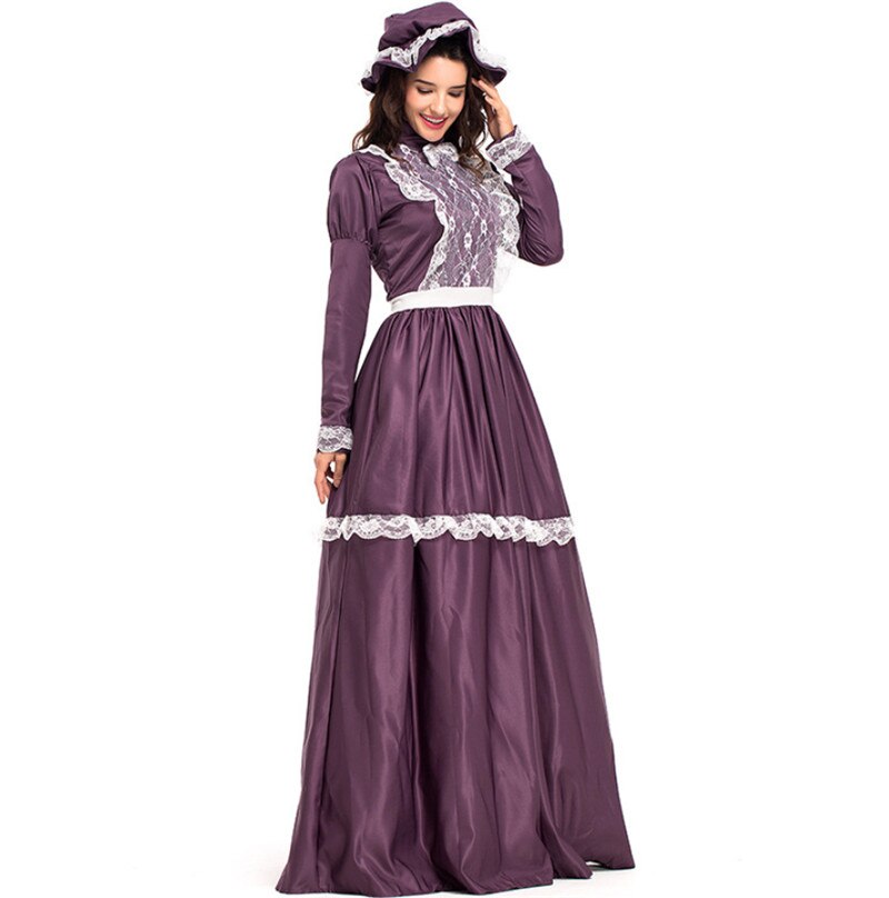 Voksne kvinder prærie dame historisk tema koloniale kostume halloween vintage domstol prinsesse middelalderlige kostume