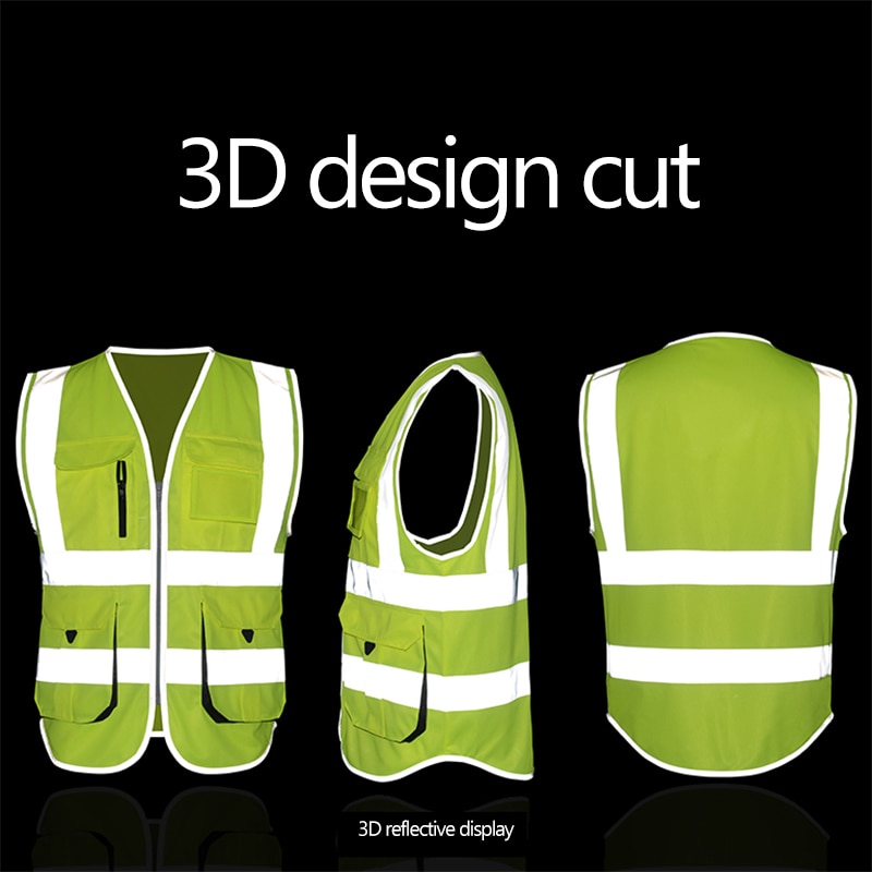 High visibility reflective safety vest work reflective vest multi pockets workwear safety waistcoat men safety vest