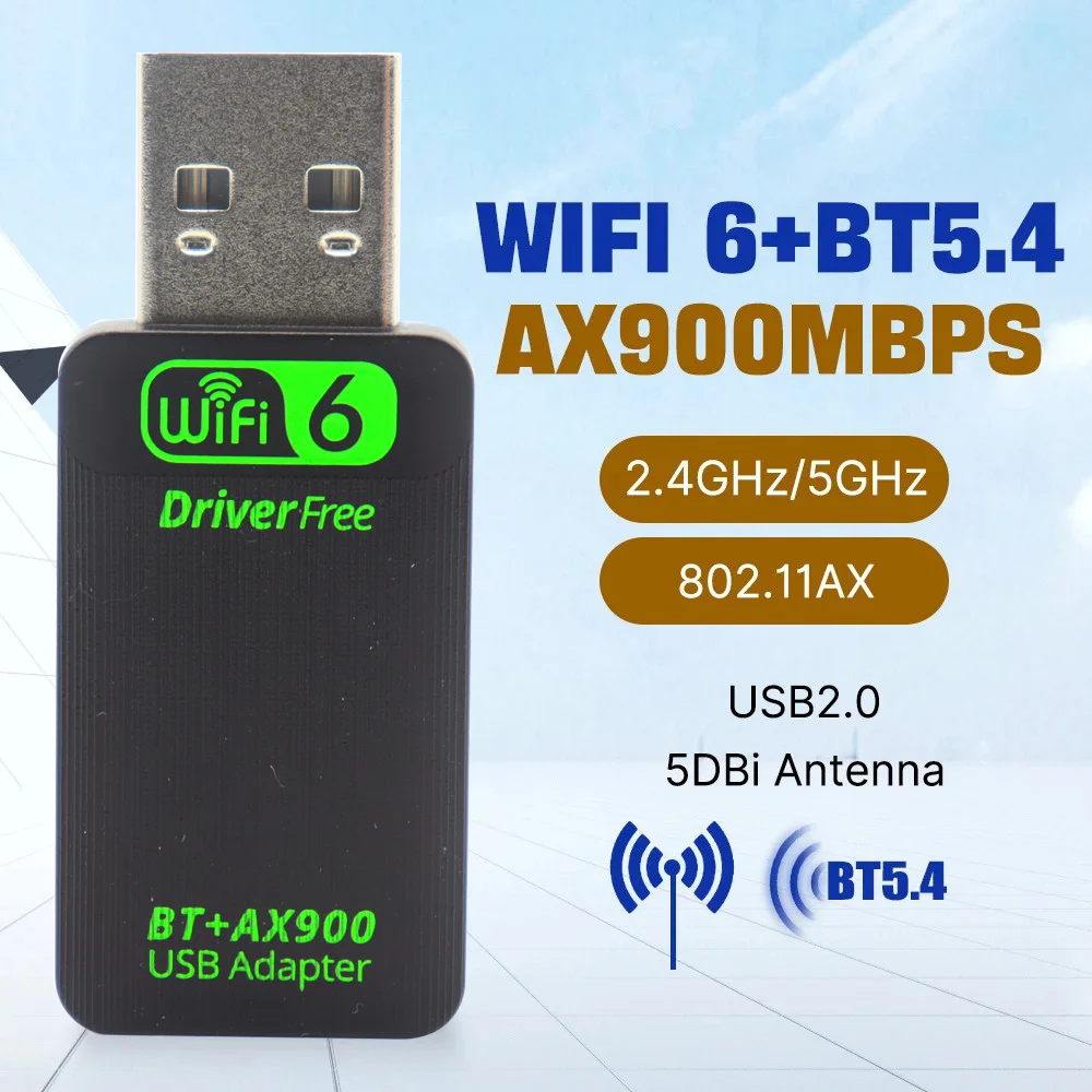 Bluetooth 5.4 WiFi 6 AX900 WiFi USB Adapter Wireless Network Card 2.4G 5GHz Wi-Fi Receive USB For PC Laptop Win10 11