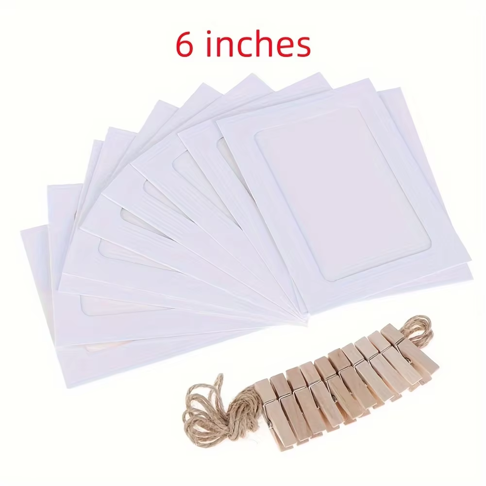 10pcs Photo Cardboard Picture Frame, DIY Paper Photo Frame With Wooden Clips, Wall Decoration, Bedroom decorative picture frame: WHITE