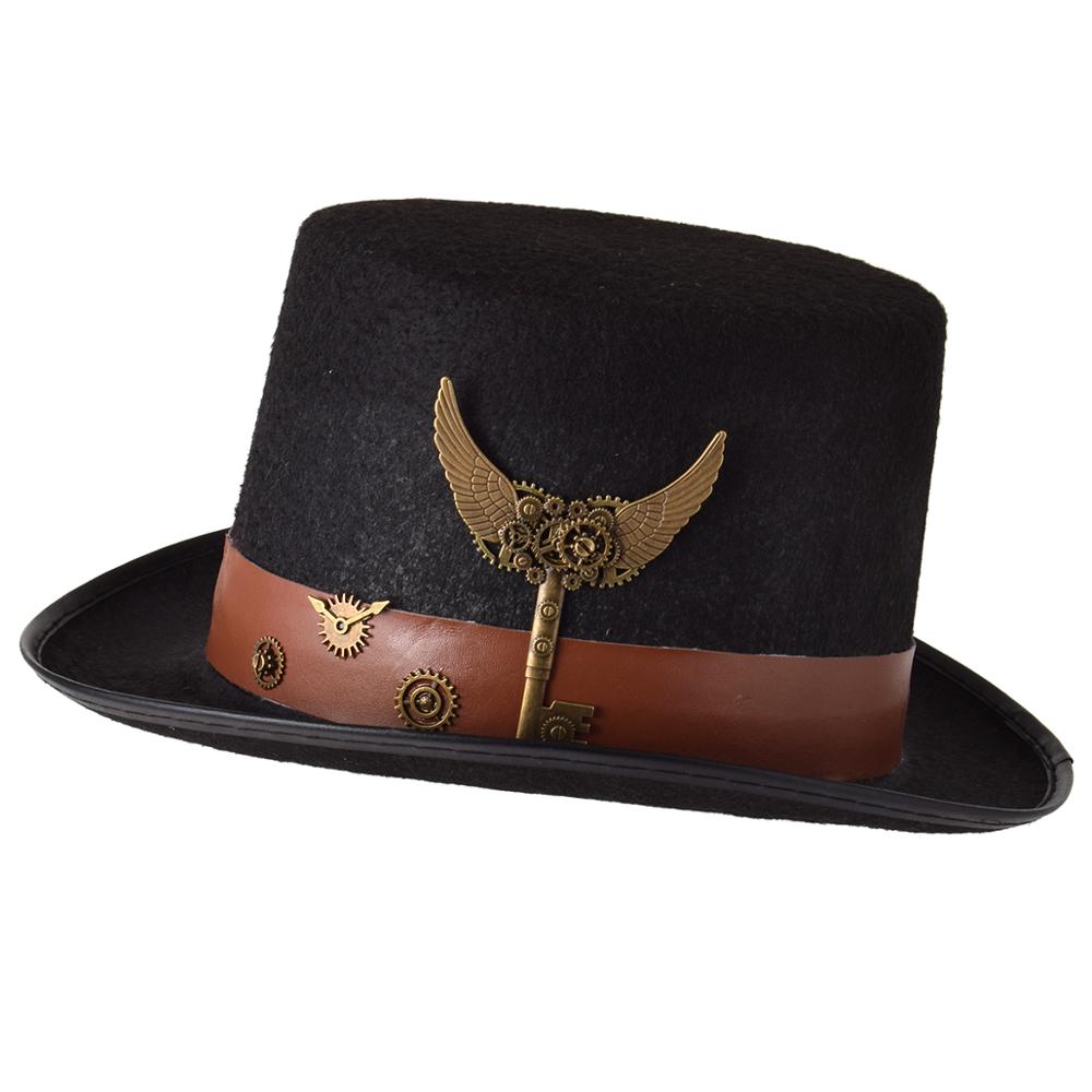 Halloween Top Hat Black Steampunk Gear Glasses Punk Style Fedora Headwear Gothic Lolita Cosplay Hat