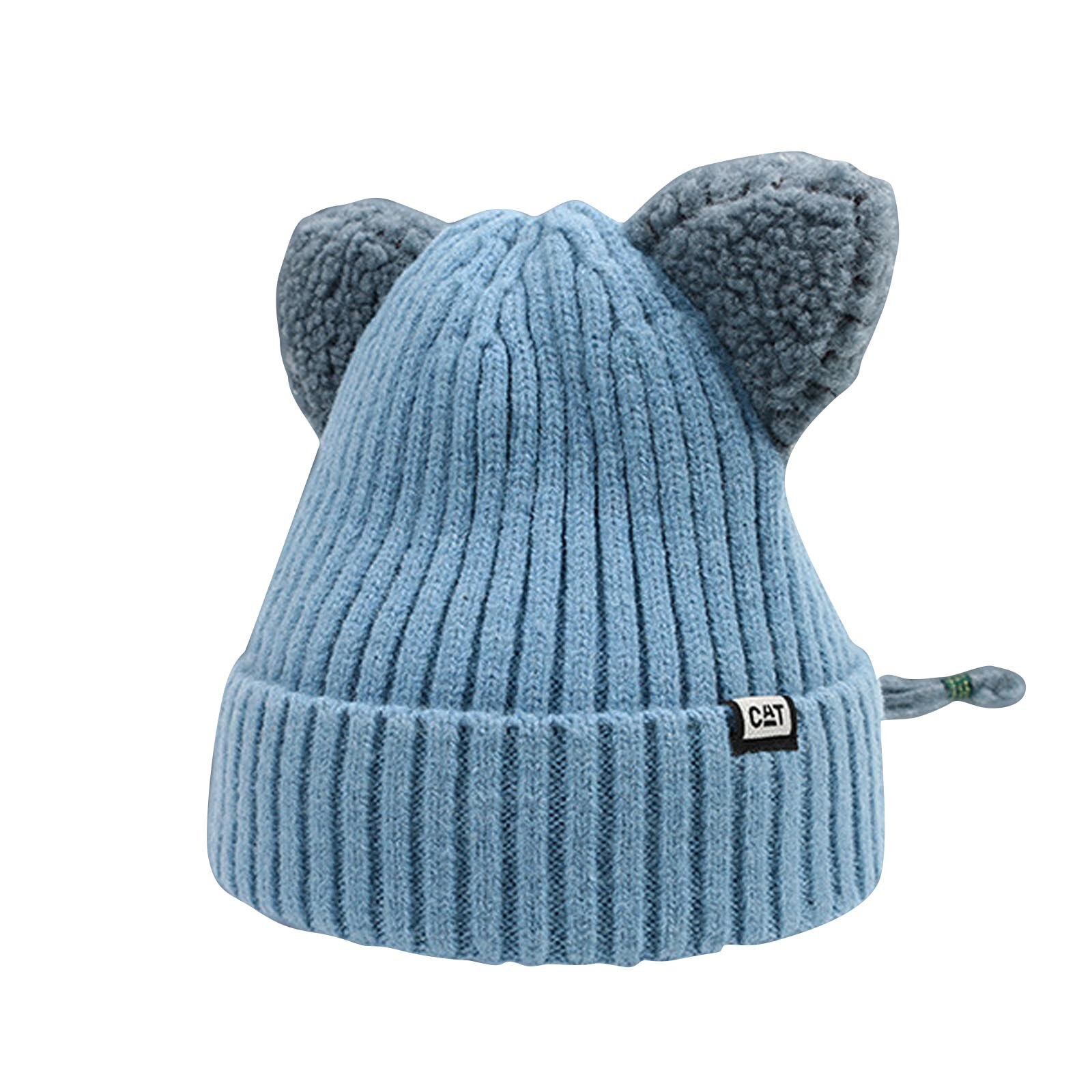 Women Winter Cute Animal Cat Hat Crochet Beanie Hats Photography Knitted Unisex Hat Cotton Blends Solid Warm Soft Hat Cap: Blue