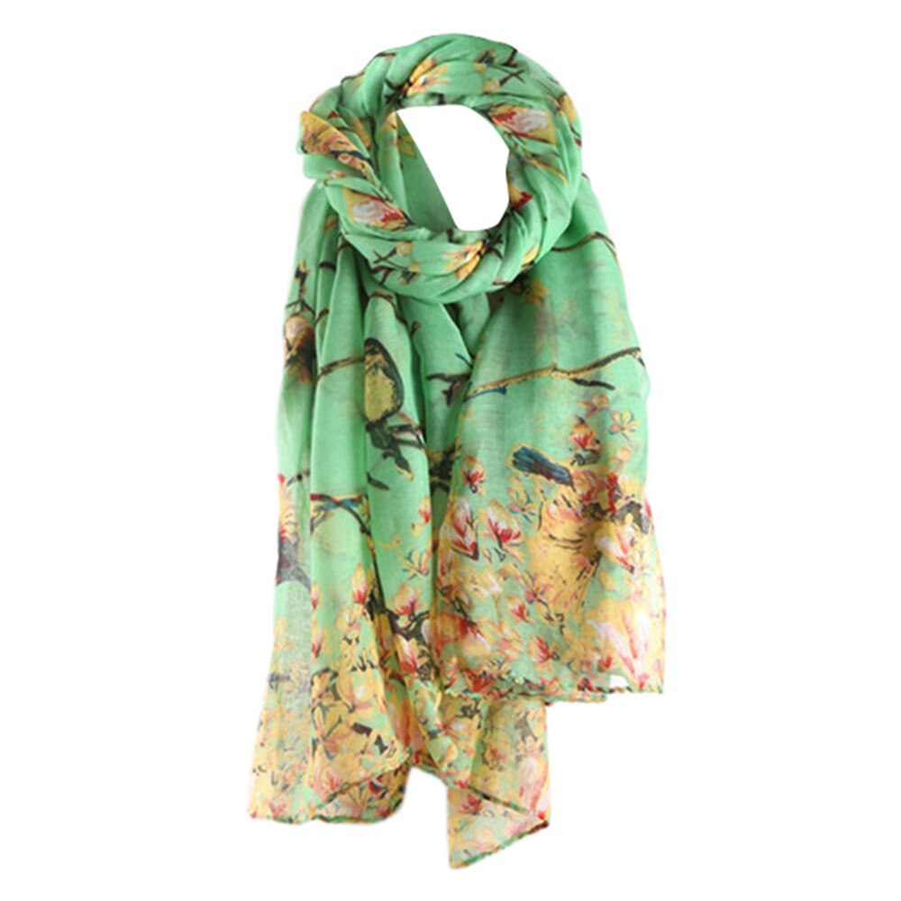 Ladies Scarf Floral Bird Printed Women Long Scarf And Shawl Female Hijab Bufanda Mujer#H15