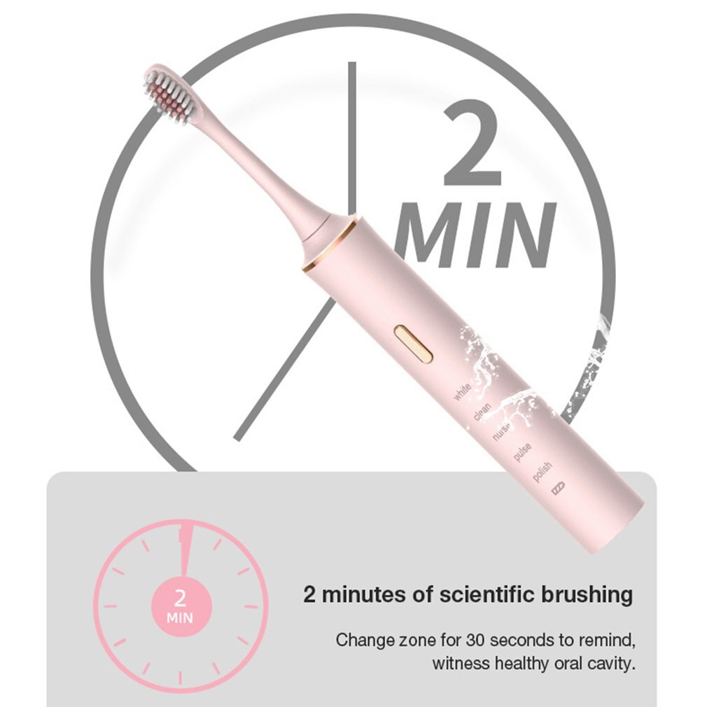 Brosse à dents électrique avec minuterie pour adulte, 5 modes, chargeur USB, brosse à dents Rechargeable avec 4 têtes de rechange