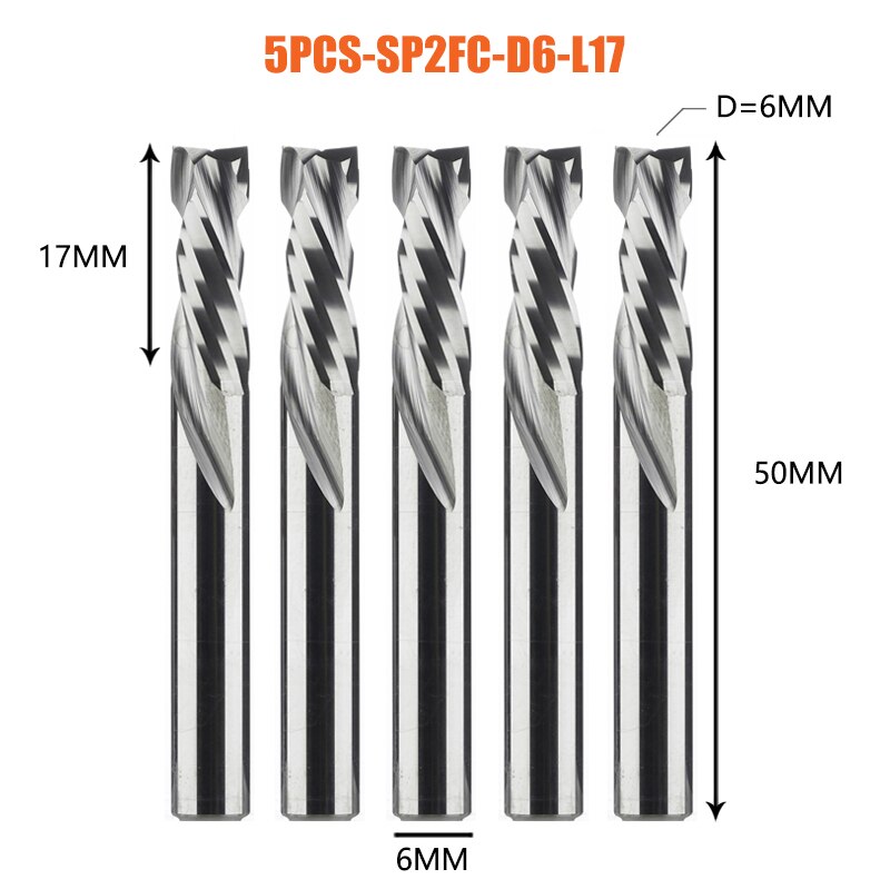 5PCS/LOT Compression Milling Cutter Woodwork DOWN Cut Two Flute Spiral Carbide Milling Tool CNC Router Bits Wood End Mill Cutter