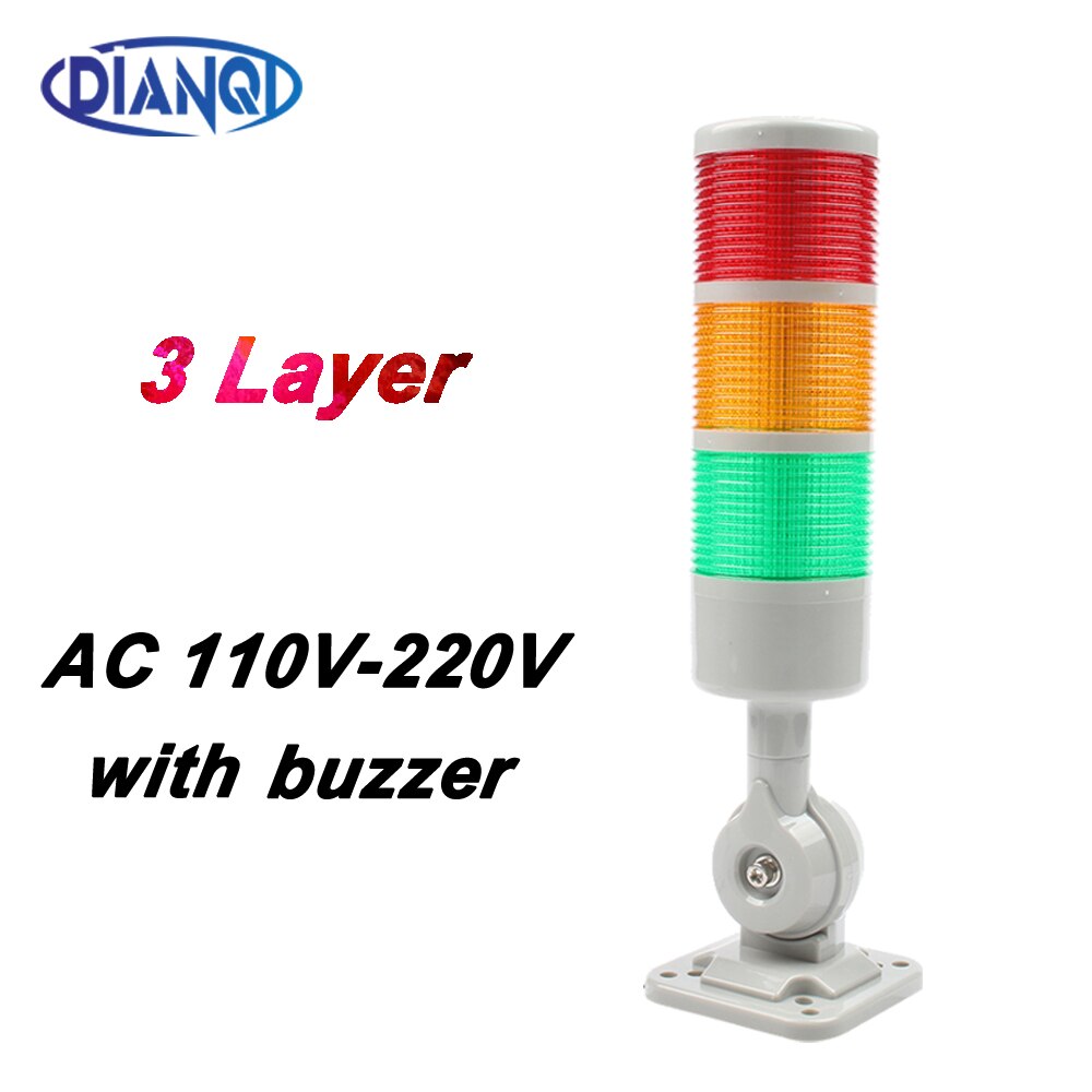 Voyant d'avertissement industriel à 3 couches pour machine CNC, DC 24V 12V AC220V 110V, lumière clignotante constante, lumière rotative à 180 piles: Grey