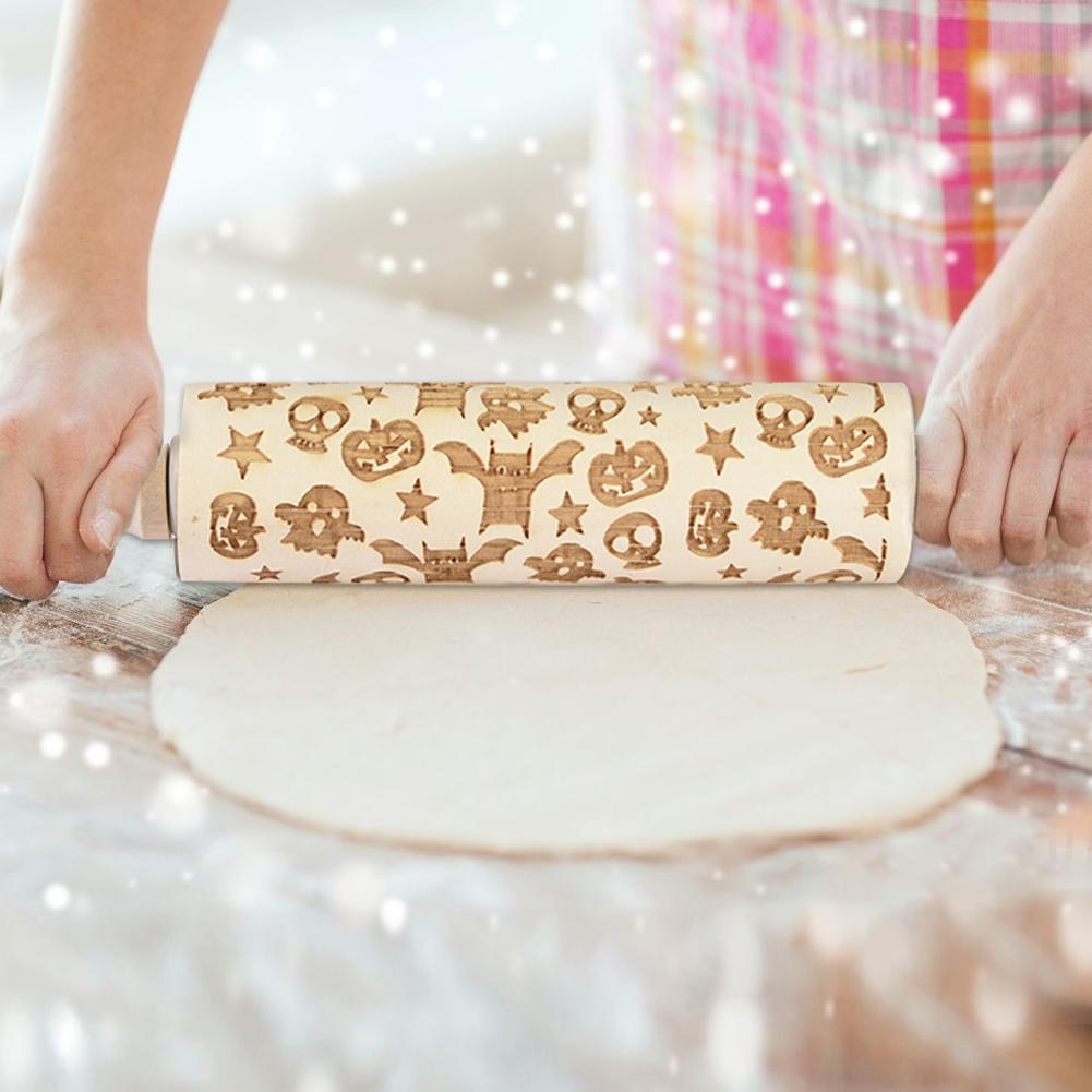 35*5cm jul prægning kagerulle bage kager fondant kage dej indgraveret græskar kraniet rulle til halloween dekoration