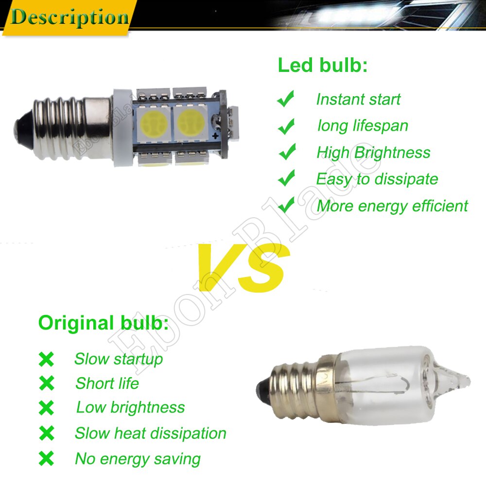 Pair E10 Screw LED Bulbs For Focus Flashlight Replacement Bulb 3V 6V 12V 24V DC 1447 Torch Work Light Lamp 9SMD 5050 Warm/White