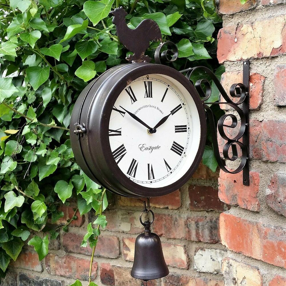 Doppelseitige Runde Zauberstab Montieren Bahnhof Uhr Garten Jahrgang retro Heimat Dekor Metall Rahmen + Glas Zifferblatt Abdeckung für Weihnachten: Ursprünglich Titel
