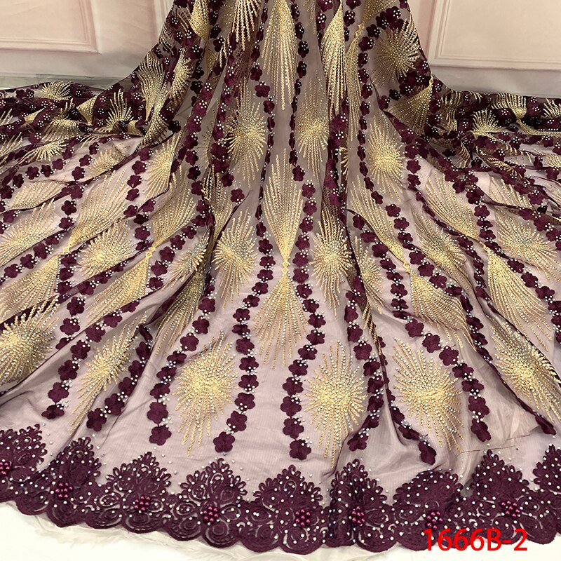 Tela de encaje de tul africano de bordado de flores tela de encaje francés con abalorios para KS1666B-3 de mujer