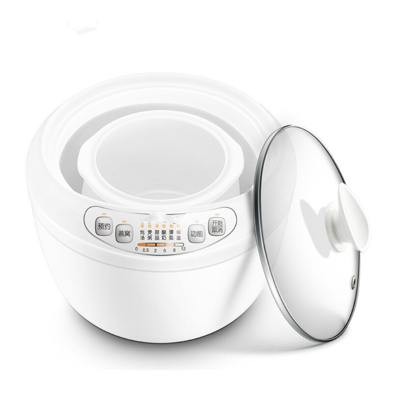 220V 180w White 1L Electric cookers Slow cooker Ceramic liner Glass lid