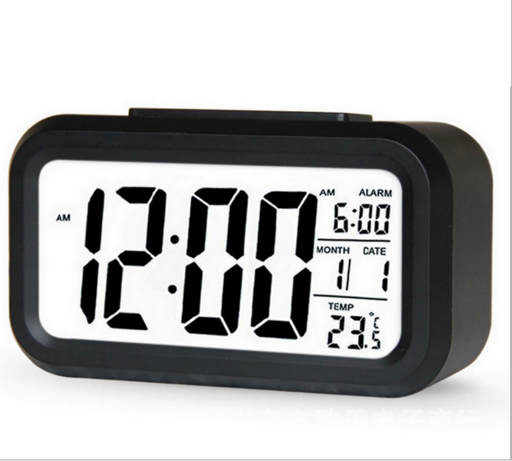 Batteri digitalt vækkeur elev ur stort lcd display snooze børn ur lyssensor natlys kontor bord ur