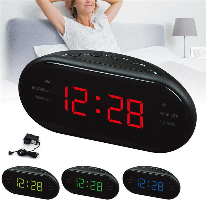 Bil led ur elektronisk desktop vækkeur digital bordradio tidsforsyning hjem snooze funktion eu stik am/fm