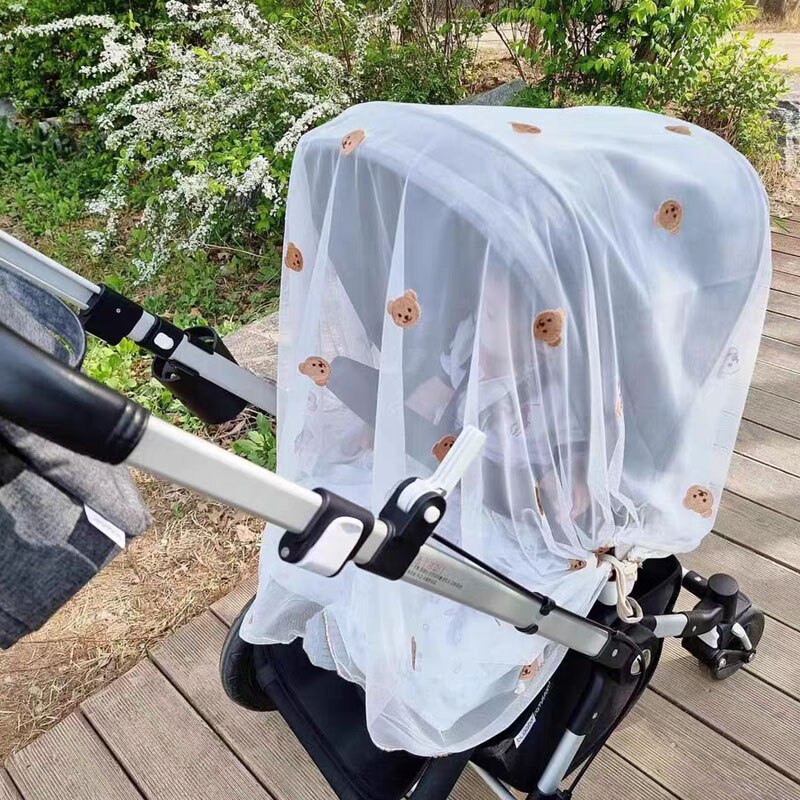 Funda para carrito de bebé transpirable de malla de red antimosquitos gasa parasol parabrisas cortina con filtro solar 130x100cm: 14