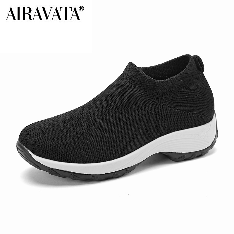 Women Casual Shoes Light Sneakers Breathable Mesh Summer knitted Vulcanized Shoes woman flats Shoes Flying net shoes: black / 35
