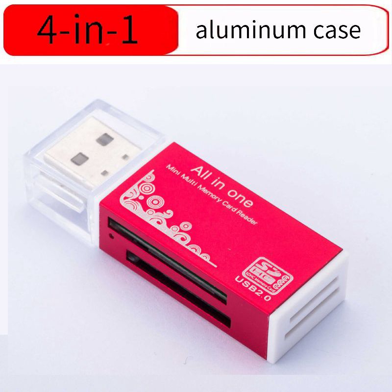 Lector de tarjetas de memoria 4 en 1 TF Micro M2 SD MS, adaptador USB 2,0 MMC de alta velocidad para ordenador portátil, Pc de escritorio, altavoz para vehículo: Rojo