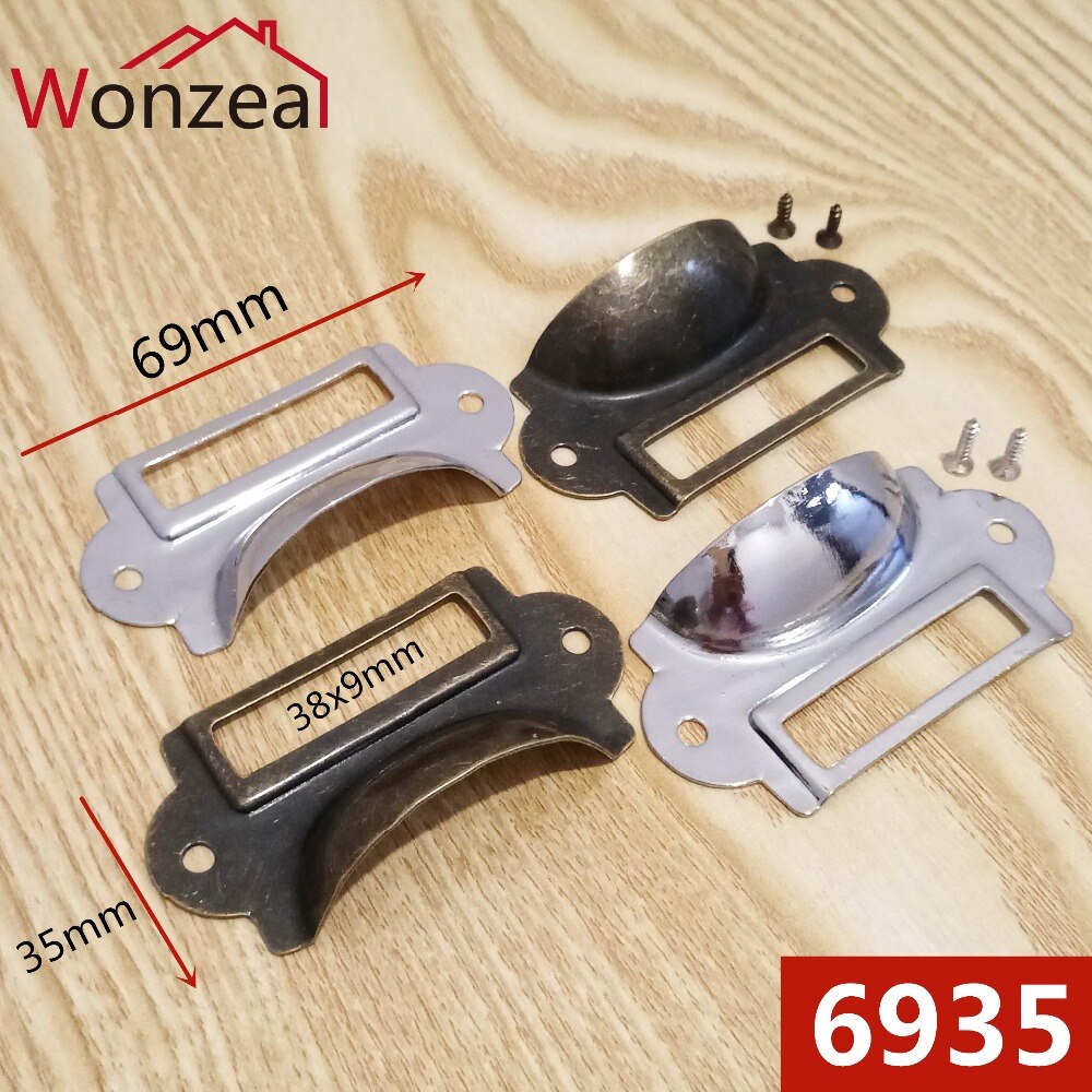 10 pcs Wonzeal Antiek Messing/Zilver Metalen Label Pull Frame Handvat Bestand Naam Kaarthouder Voor Meubels Kast Lade box Case Bin
