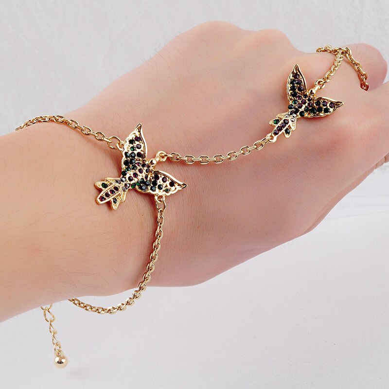 HUANZHI nueva estrella mismo párrafo de una sola pieza Rhinestone anillo Cadena de sección larga de Metal pulsera brazalete para Mujeres Hombres chica: 12