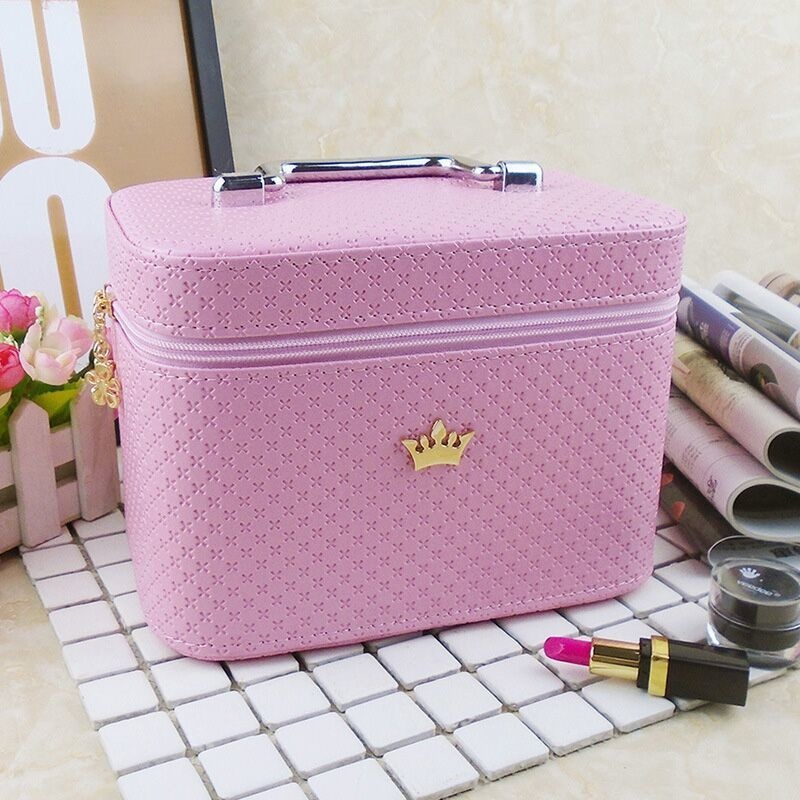 Vrouwenkroon grote capaciteit make-up organizer draagbaar beroep cosmetische tas schoonheidsborstel opslag was toiletartikelen: Is roze