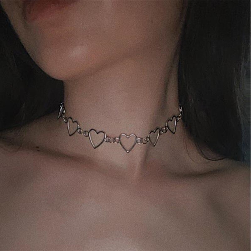 2022 new hollow korean cute love heart choker necklace declaration girlfriend cute bicolor necklace jewelry collier femme