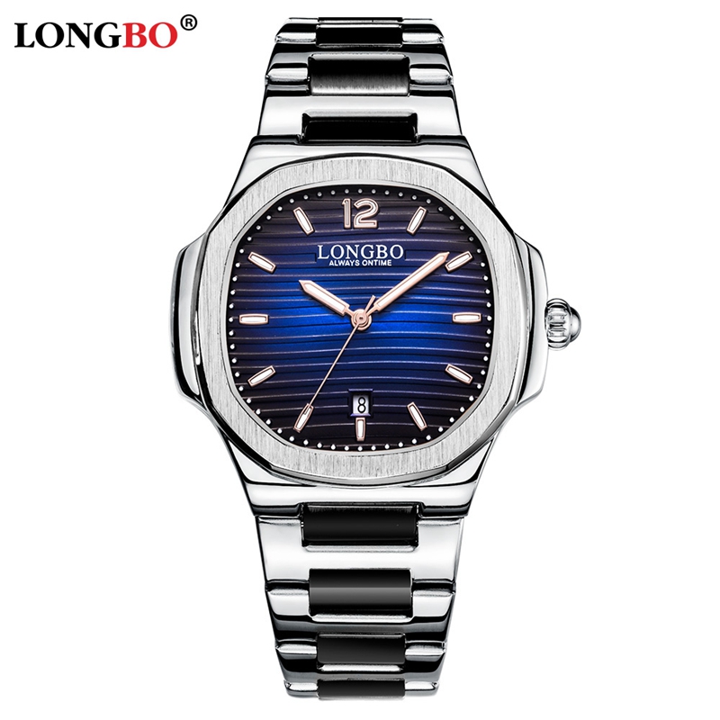 Longbo Gelegeerd Staal Mannen Horloge Chronograaf Heren Top Luxe Gouden Horloges Mannen quartz Horloge: Blue Sliver