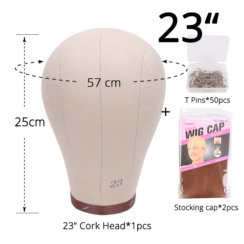Cabeza de corcho 100% para pelucas, cabeza de maniquíes sin costuras para entrenamiento de peluquería, cabeza de bloque de lienzo de 21-24 pulgadas: 23