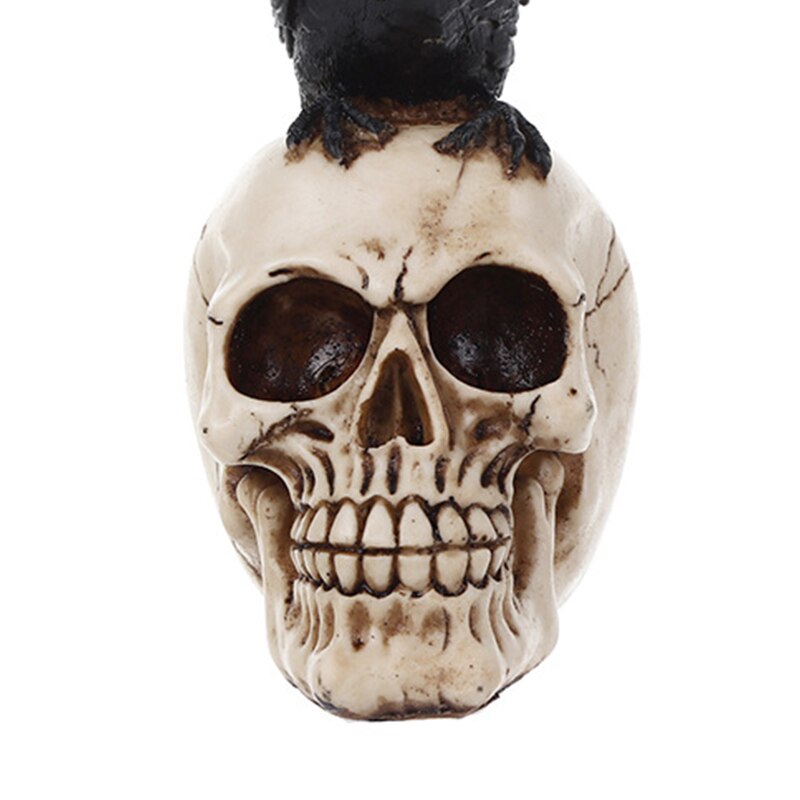 21cm Resin Crow Skull Horror Figurines Sculpture Ornament Halloween Party Decor Garden Statues Personality Art Skull Head