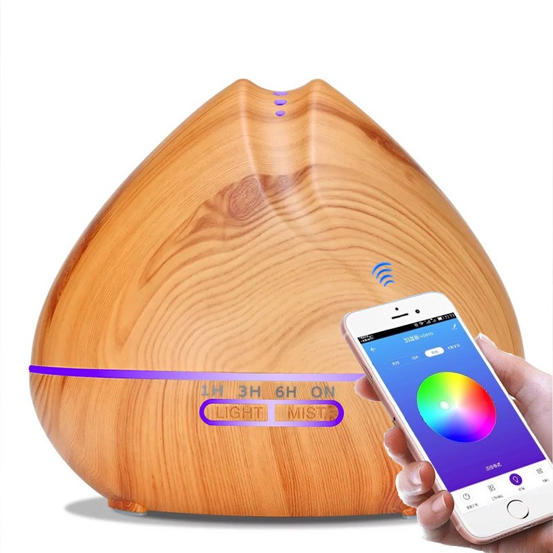 550 ML APP Controle Luchtbevochtiger Aroma Essentiële Olie Diffuser Met Houtnerf Aromatherapie Diffuser 7 Kleur LED Verlichting Voor thuis: APP Light Wood Grain / AU