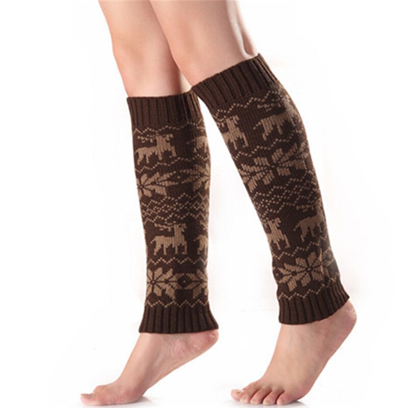 Fawn Snowflake Pile Socks Autumn and Winter Ladies Knitted Wool Warm Leggings Socks Knee Pads Womans Sock Boots Leg Warmer: Brown
