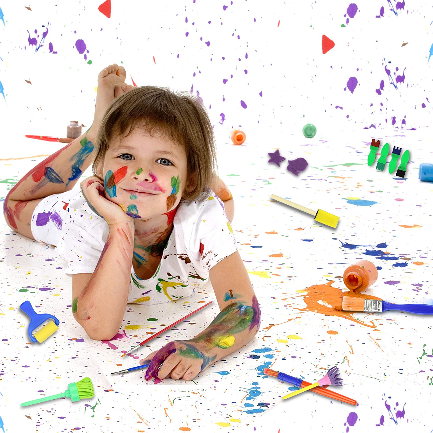 42 Uds Kit de pinceles para pintar de esponja de aprendizaje temprano para niños, formas de dibujo de esponja pinceles artesanales de pintura para niños pequeños surtidos