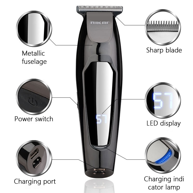 NIKAI Gradient LCD Digital Display Rechargeable Hair Clipper Retro Electric Clipper Barber Hair Trimmers USB Electric Push Fader