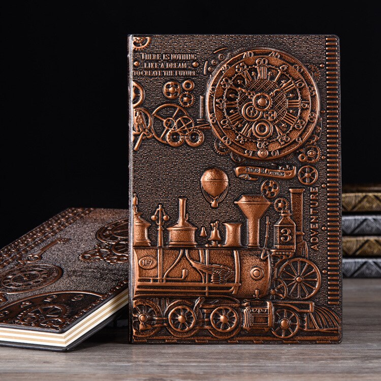 A5 retro anteckningsbok 3d steampunk gravyr effekt pu rese anteckningsbok tåg utskrift dekoration dagbok utsökt bok: 1