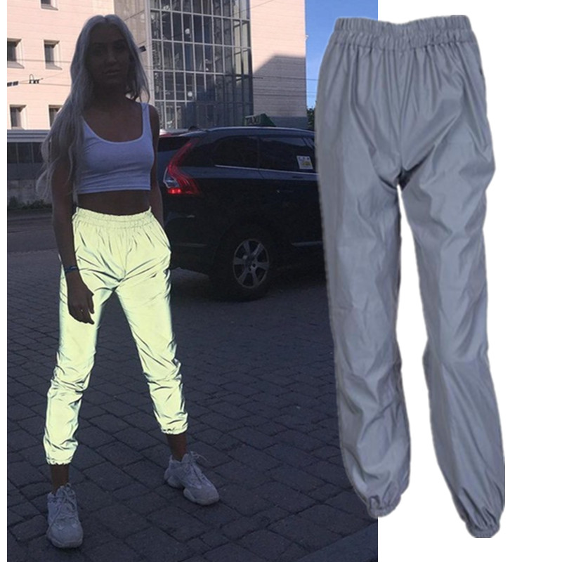 Flash Reflecterende Jogger Broek Vrouwen Mode Club Harembroek Leggings Noctilucent Casual Grijs Streetwear Broek Night Glowing