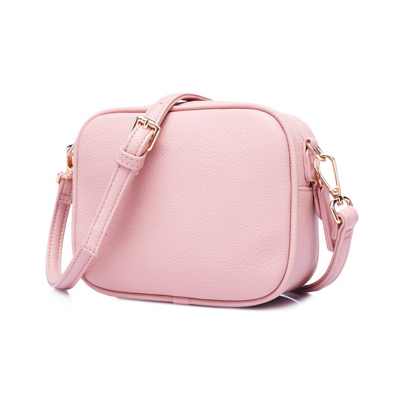 Mini Bolso con solapa para teléfono móvil para mujer, bolsa pequeña cuadrada de cuero PU, con solapa de color puro, buena: min Pink