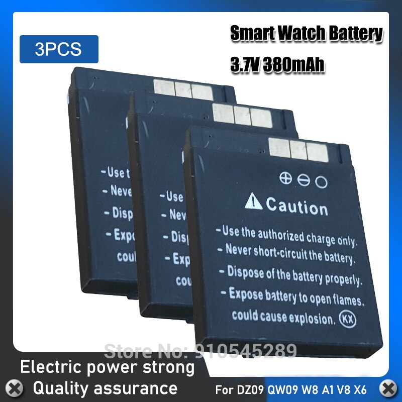 LQ-S1 Smart Watch Battery 3.7V 380mAh Rechargeable Li-ion Polymer Battery For Smart Watch HLX-S1 DZ09 W8 T8 A1 V8 X6: 3pcs