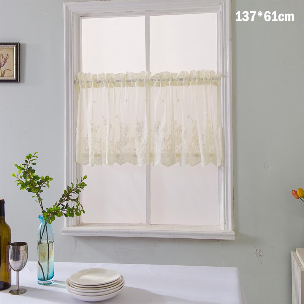 Modern Lace Jacquard Window Curtain Valance Lace Hem Coffee Short Curtain for Kitchen Cabinet Door Bedroom Home Decor: B / 137x61cm