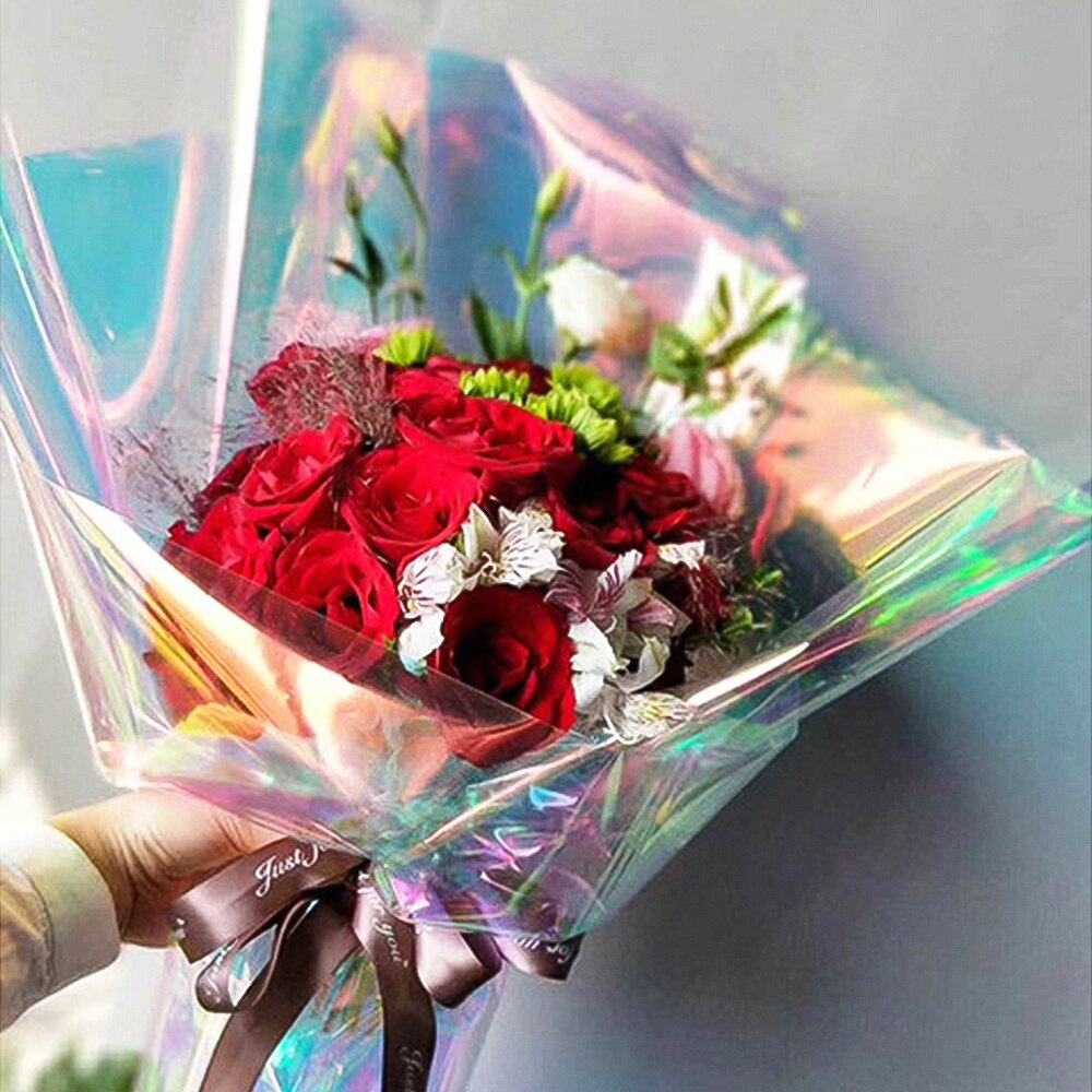 10m Iridescent Flower Bouquet Wrapping Cellophane Rainbow Film Valentines Day Packaging Birthday Wedding Party Decorations