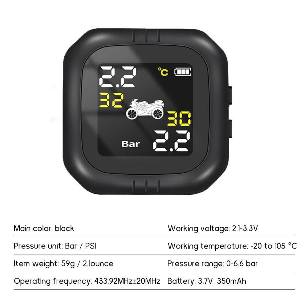 Wireless Motorcycle Tire Pressure Monitoring System TPMS Waterproof Cordless High Accurancy Tire Pressure Tester Real-time