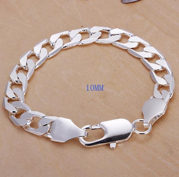 Silver color exquisite 10mm chain men women Chain noble wedding bracelet charm wedding cute birthday H091: h262   10MM chain