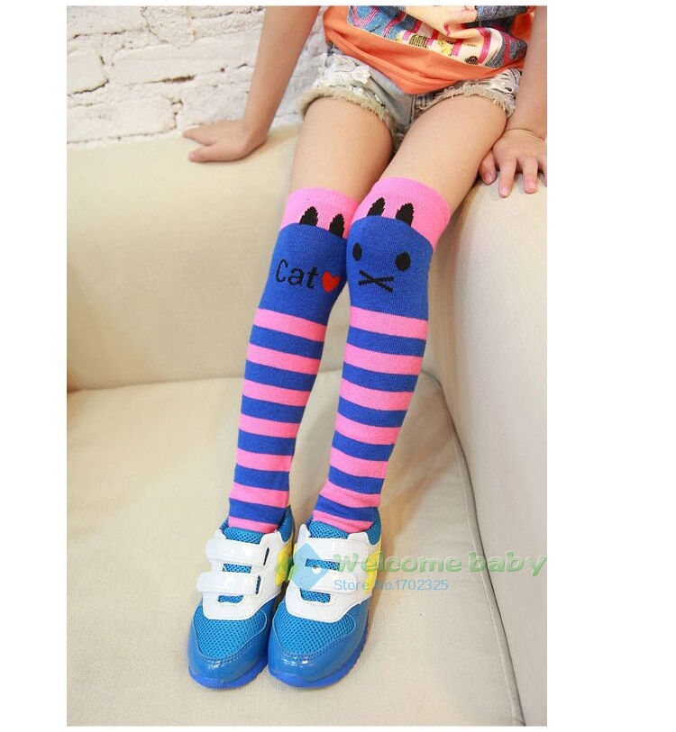 Karikatur Katze freundlicher Baumwolle Streifen Socken Schule Hohe Knie Socke für Mädchen Art Prinzessin Baby freundlicher Kleinkinder bein wärmer