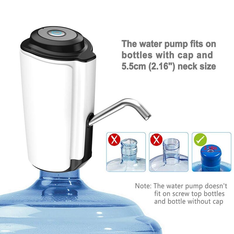 Vattenflaskpump bärbar vattendispenser elektrisk vattenkanna pump med usb-laddning för 2-5 liter flaska i kök / hem / offic